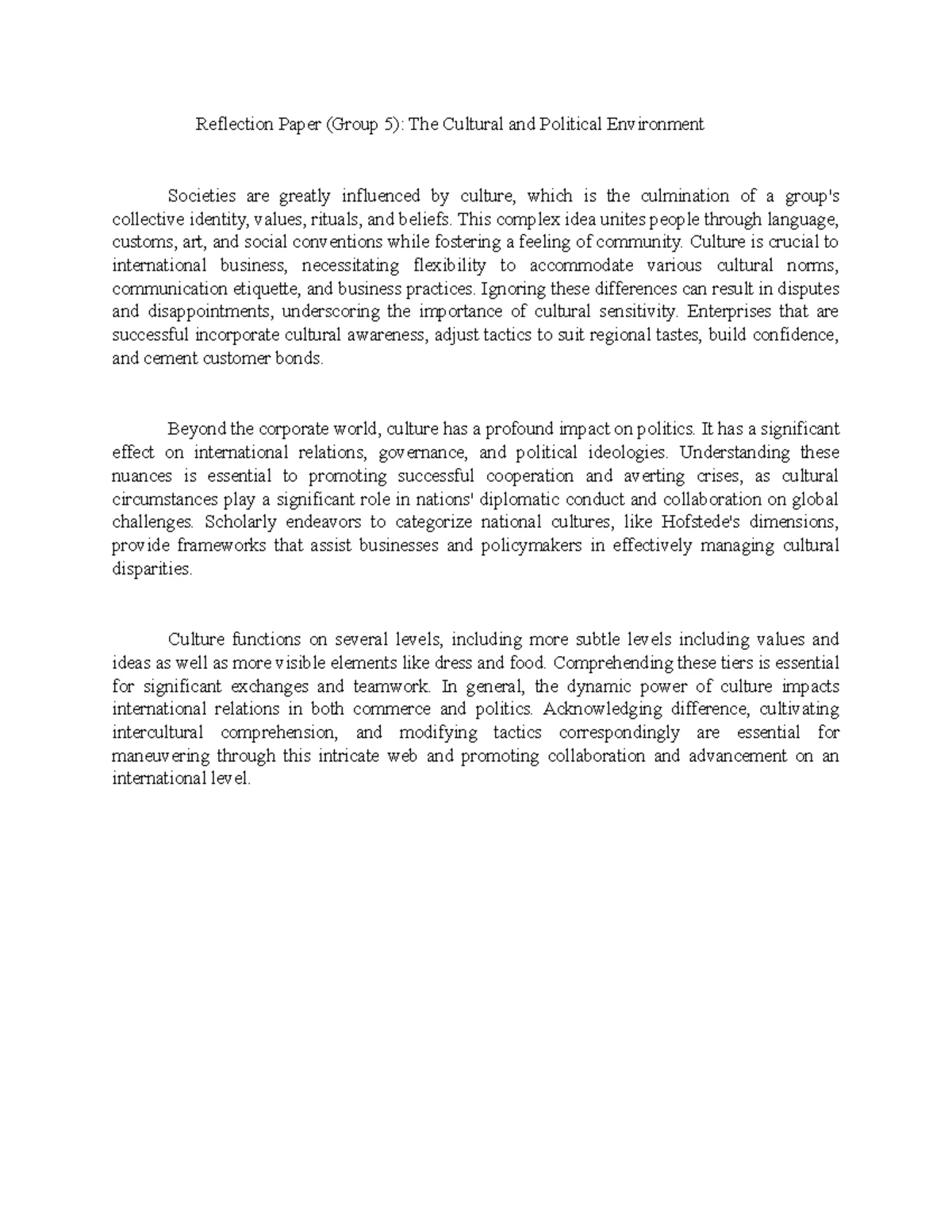 Reflection Paper: Globalization & International Business Insights - Studocu