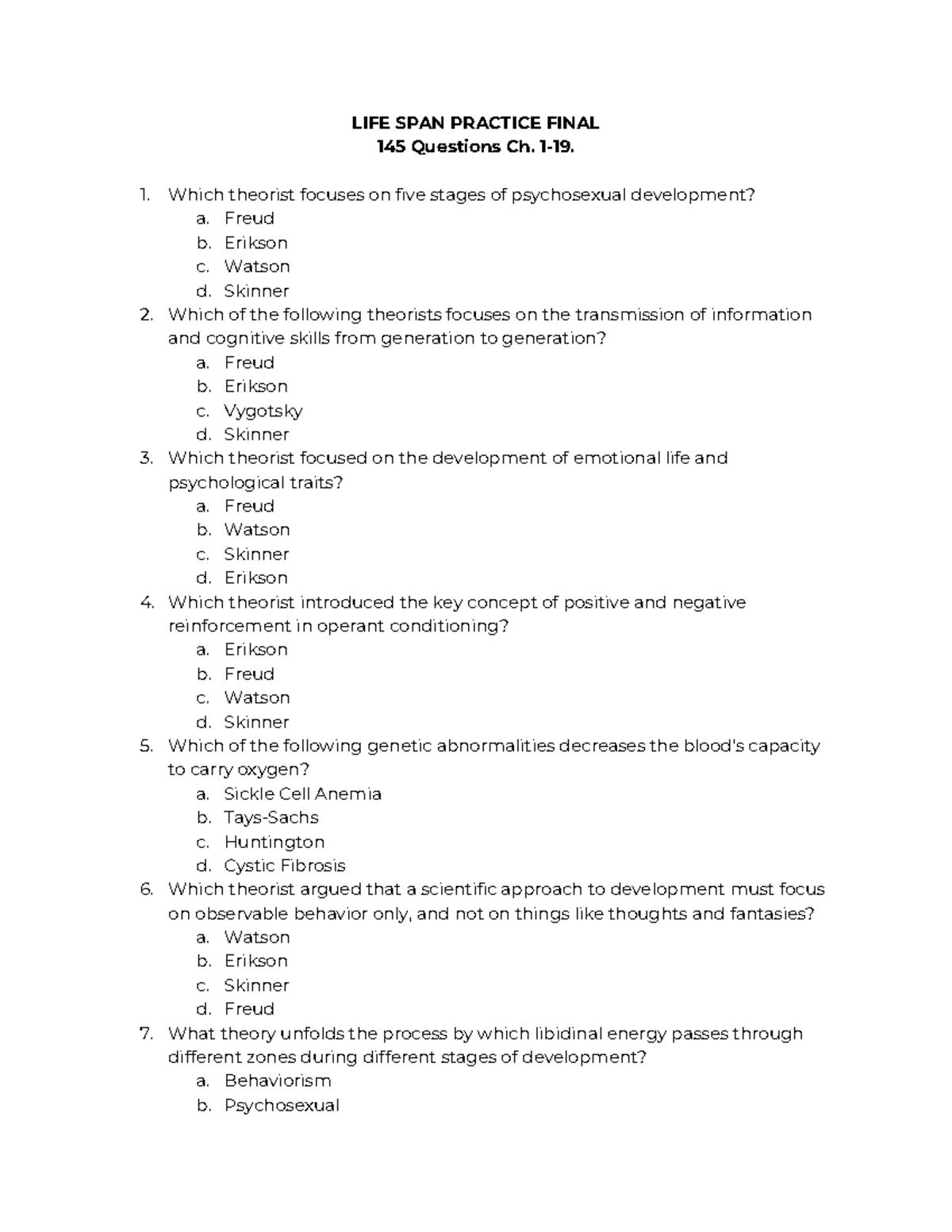 Life Span Practice Final Exam - LIFE SPAN PRACTICE FINAL 145 Questions ...