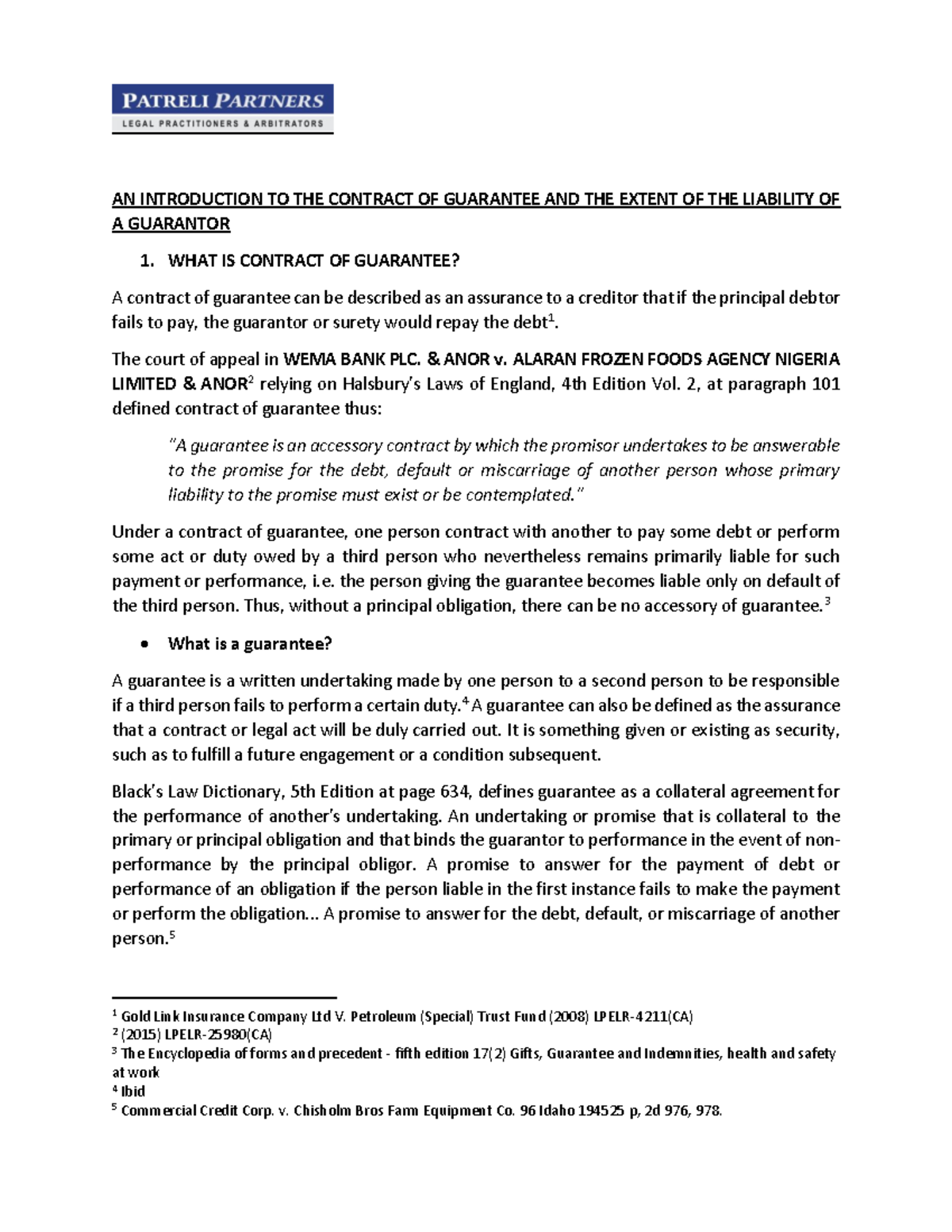 Understanding the Contract of Guarantee and Guarantor Liability - Studocu