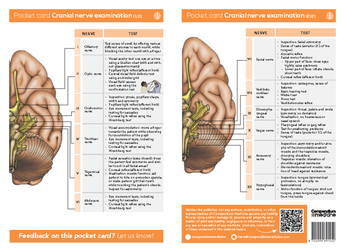 Cranial Nerve Examination Pocket Card - Nerve Test I-XII - Studocu