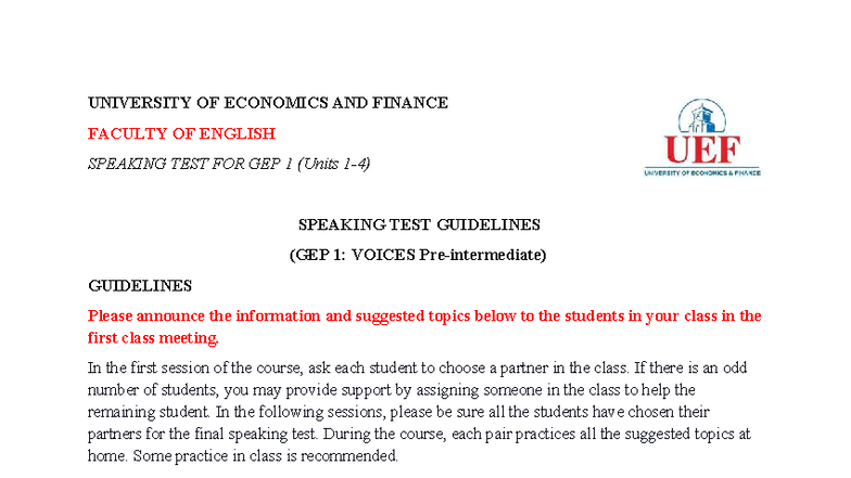 K2025 - GEP 1 Speaking Test (9-2025) - UNIVERSITY OF ECONOMICS AND ...