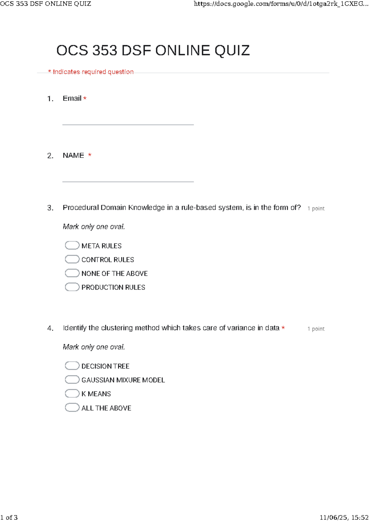 OCS 353 DSF Online Quiz 1: Key Concepts and Questions - Studocu