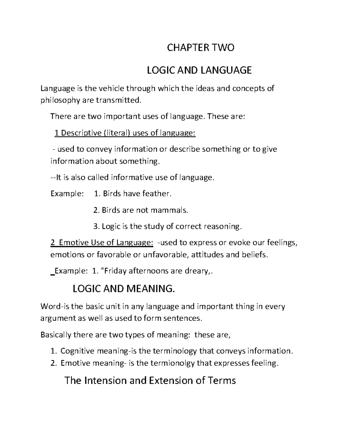 Chapter TWO - NOTE GIVEN BY TEACHER - CHAPTER TWO LOGIC AND LANGUAGE ...