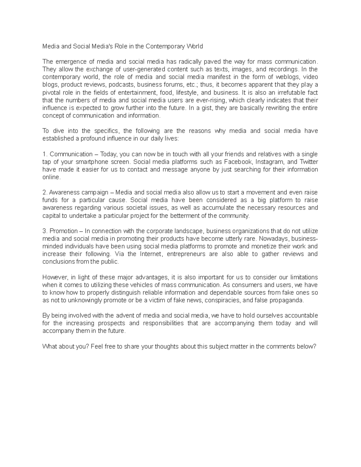 Contem assign 3 - Lecture notes - Media and Social Media's Role in the ...