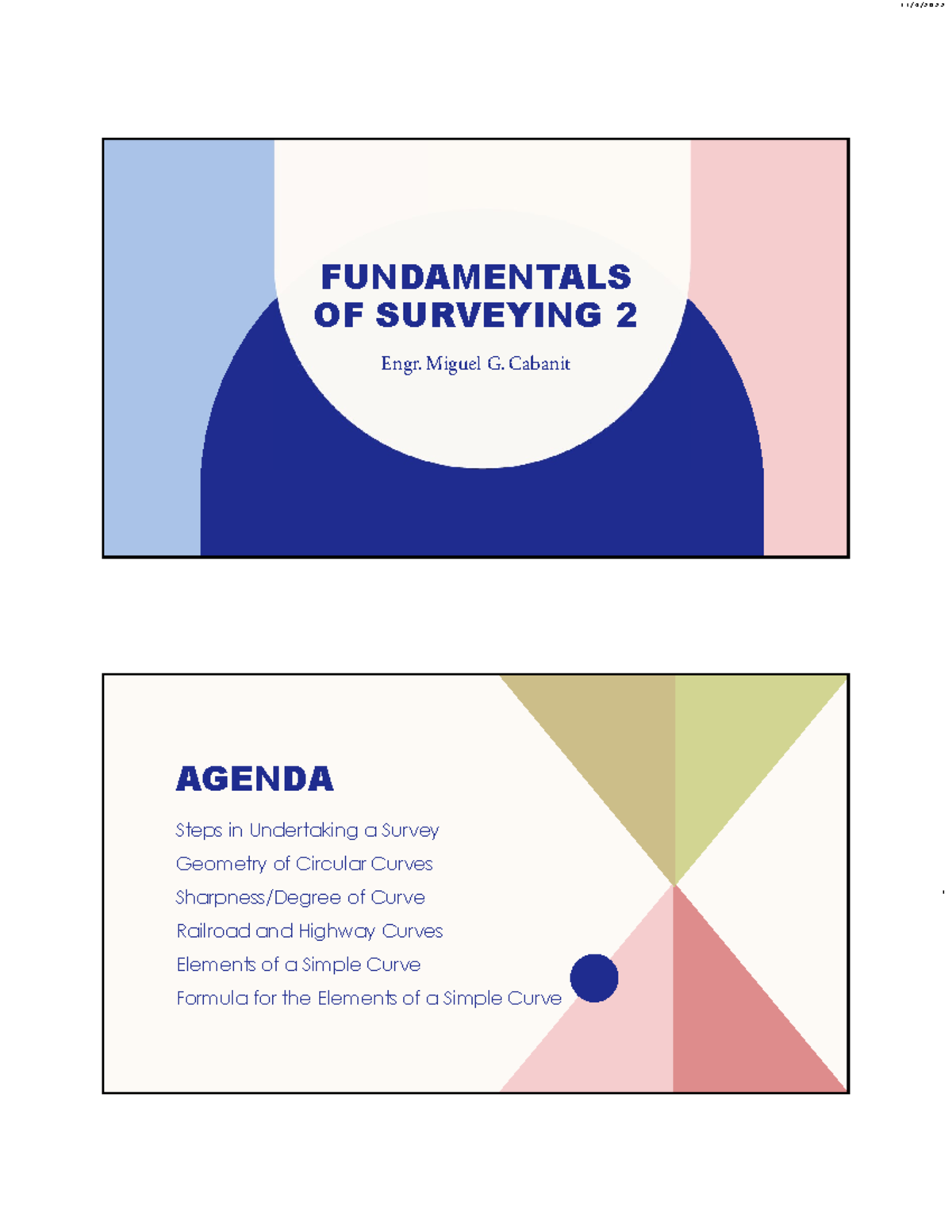 CE262 Fundamentals of Surveying 2: Introduction to Simple Curves - Studocu