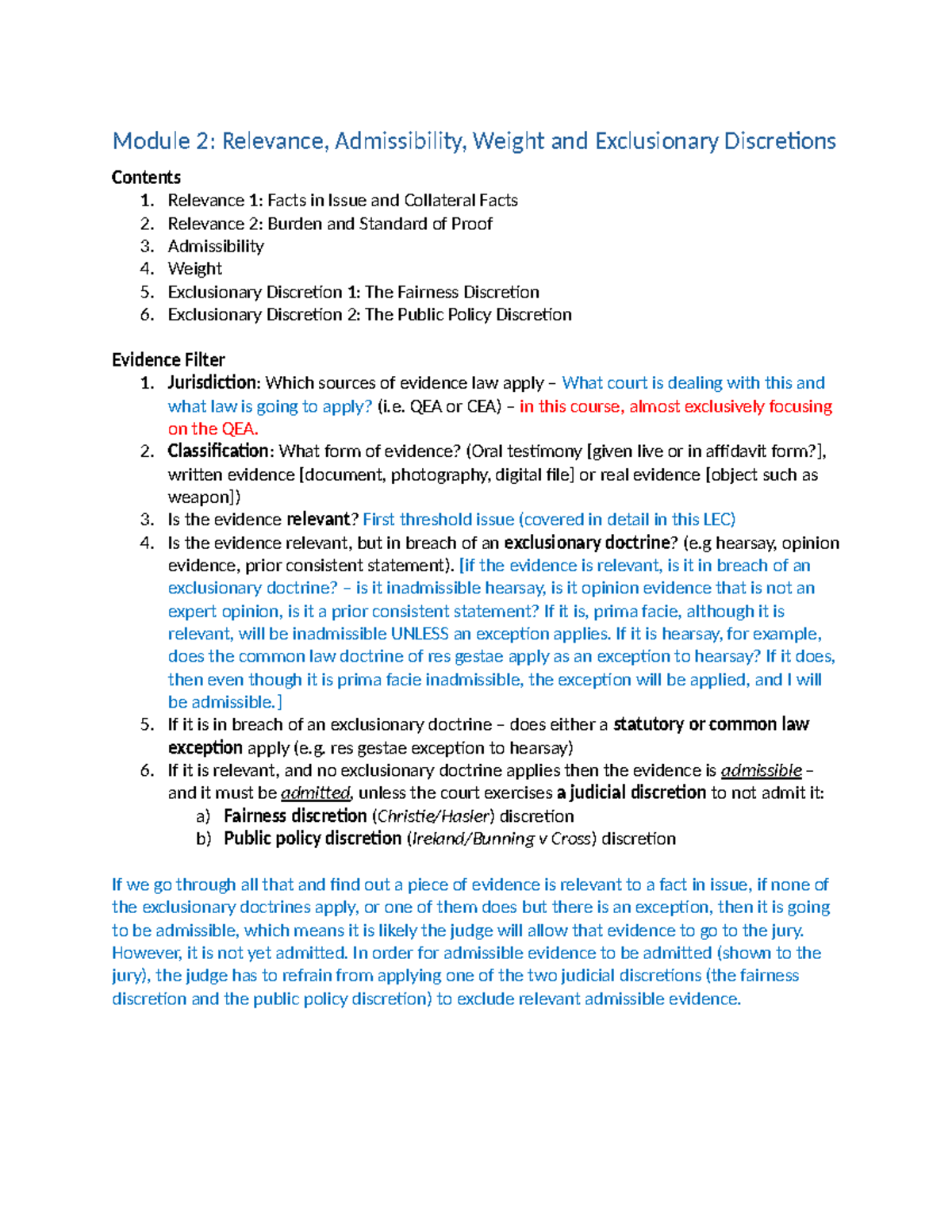 Module 2 - Understanding Relevance, Admissibility, and Exclusionary ...