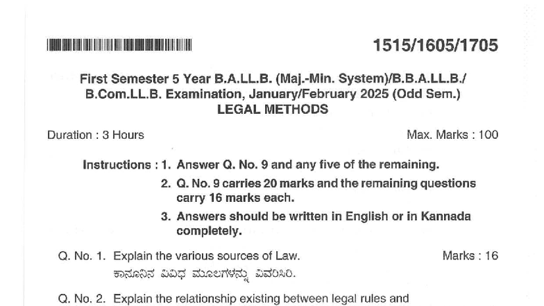 Legal Methods Feb 2025100 - First Semester 5 Year B.A.LL. B.Com.LL ...