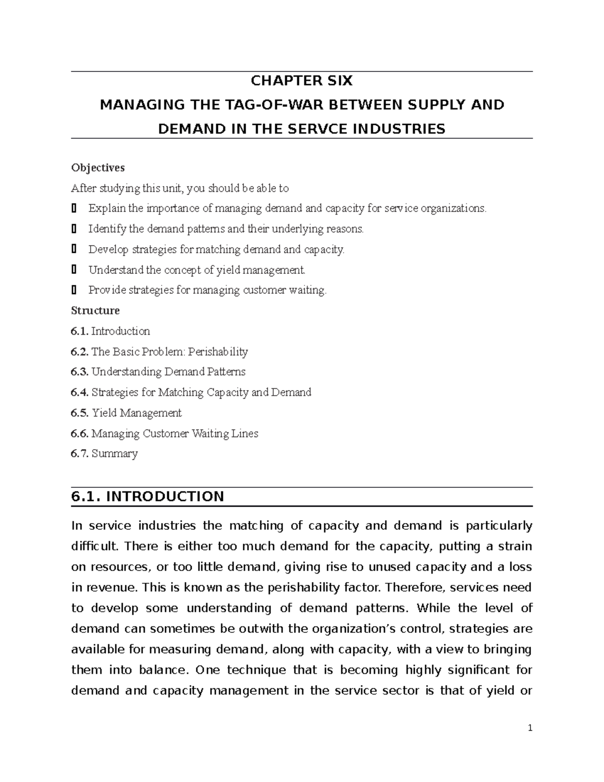 Chapter 6 - Managing Supply and Demand in Service Marketing - Document Preview