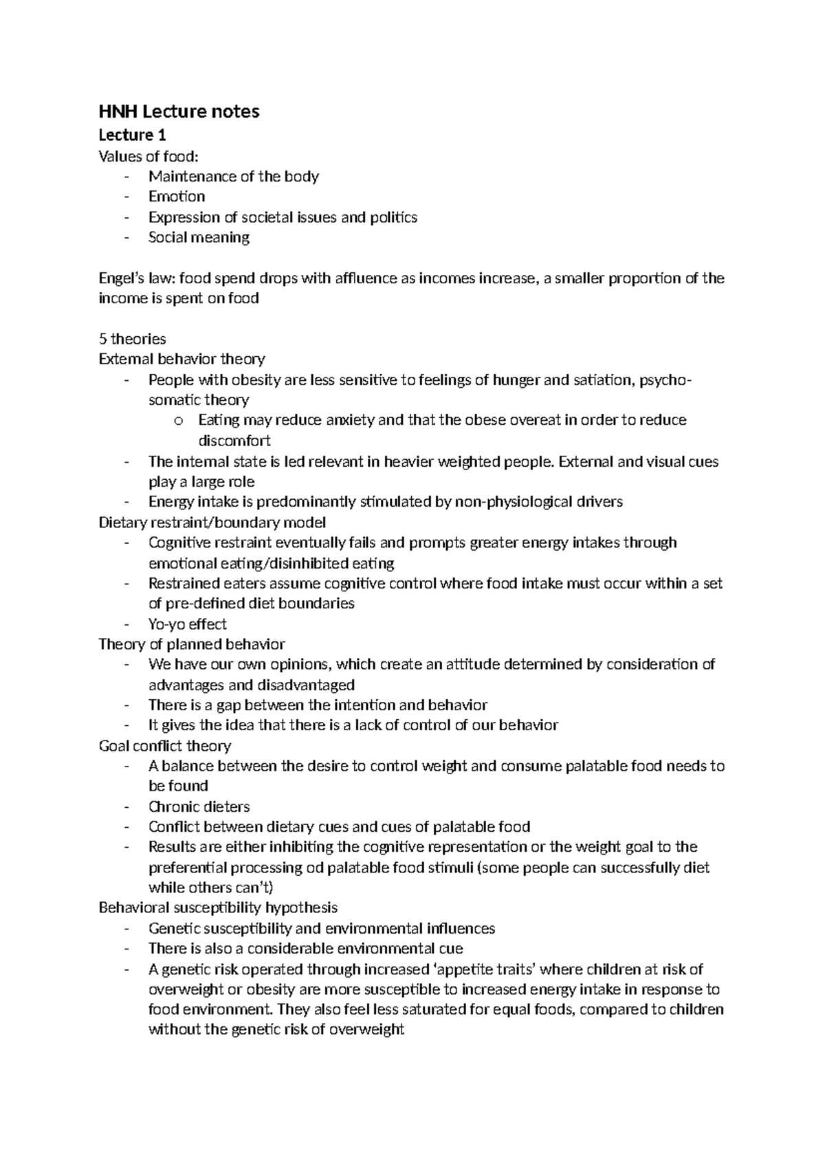 HNH Lecture Notes: Understanding Food Values and Eating Behaviors ...