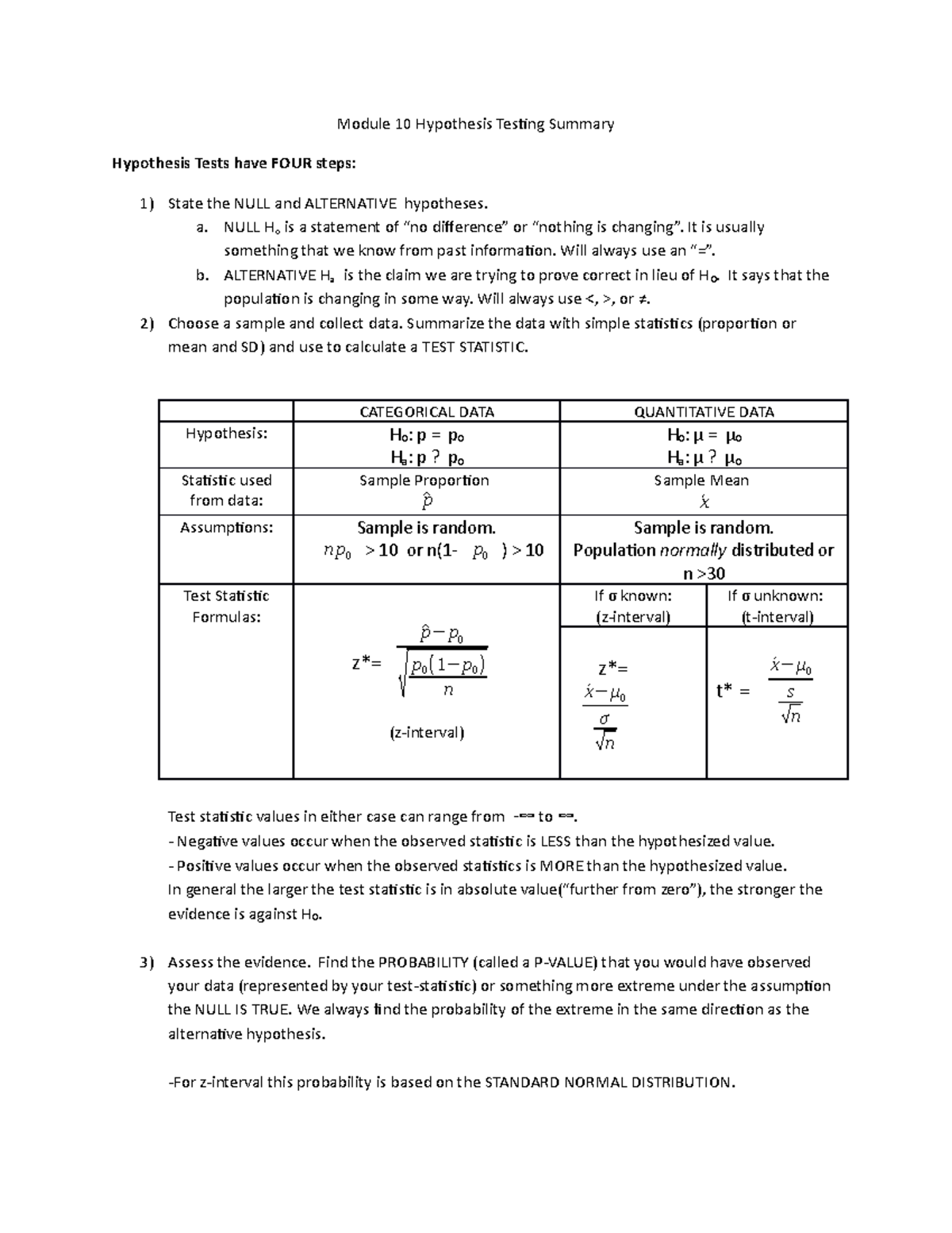 Module 10 Hypothesis Testing Overview and Key Concepts - Studocu