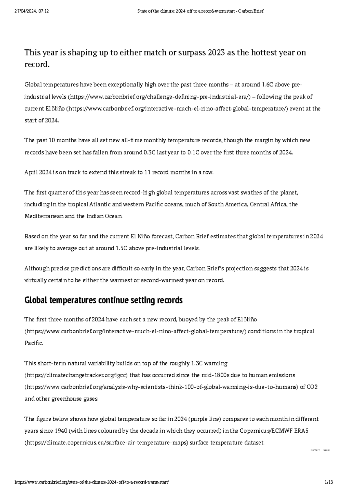 State of the Climate 2024 - Global Temperature Trends and El Niño - Studocu