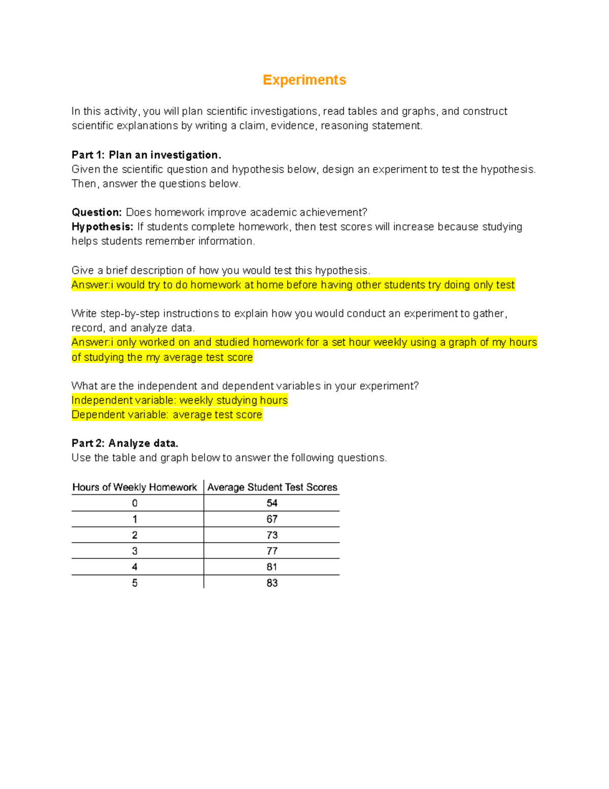 Biology S1 Activity 1.2.1 - Planning Experiments & Analyzing Data - Studocu