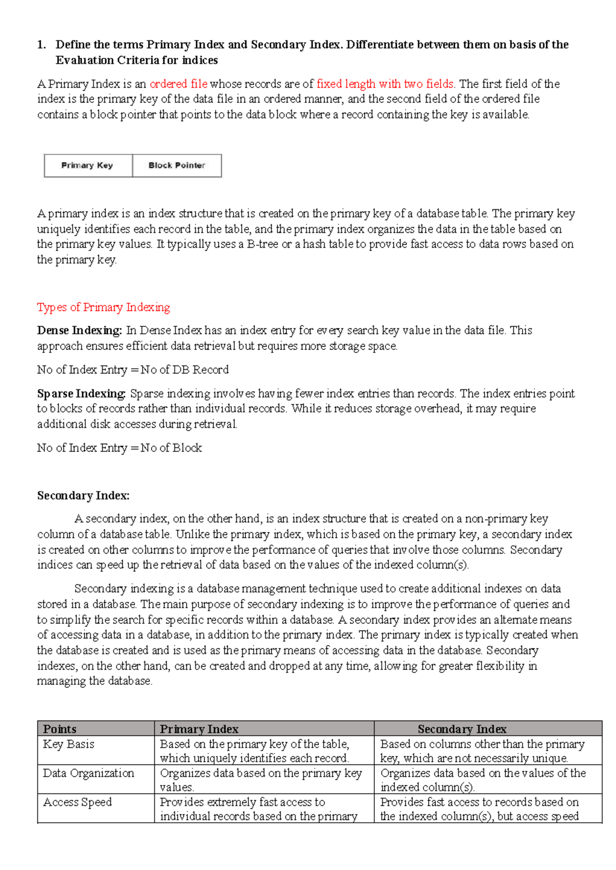 Unit 4 - Primary vs Secondary Index: Definitions & Differences - Studocu