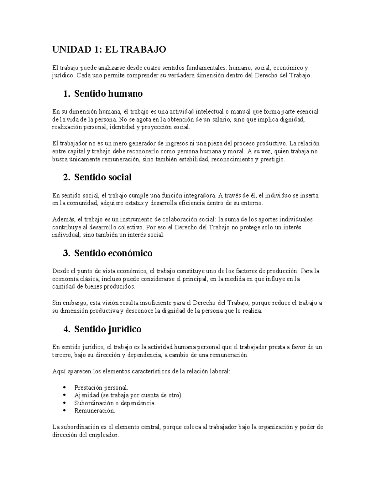 Unidad 1: El Trabajo en el Derecho Laboral (Módulo 1 DER LAB) - Studocu