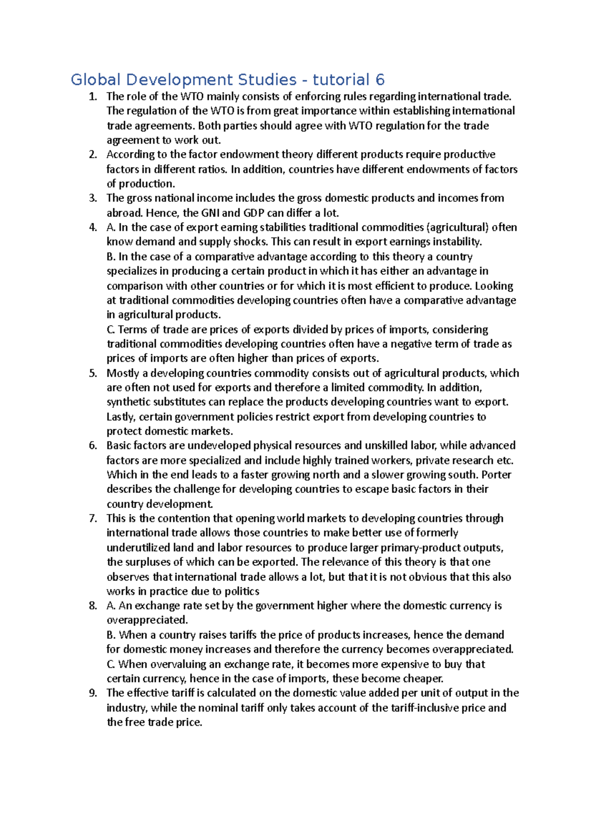 Global Development Studies - Tutorial 6 Insights and Key Concepts ...