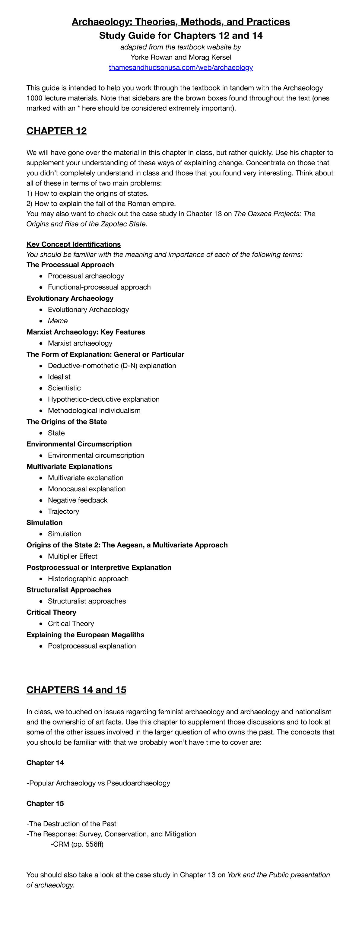 Archaeology 1000 Study Guide: Key Concepts from Chapters 12-14 - Studocu