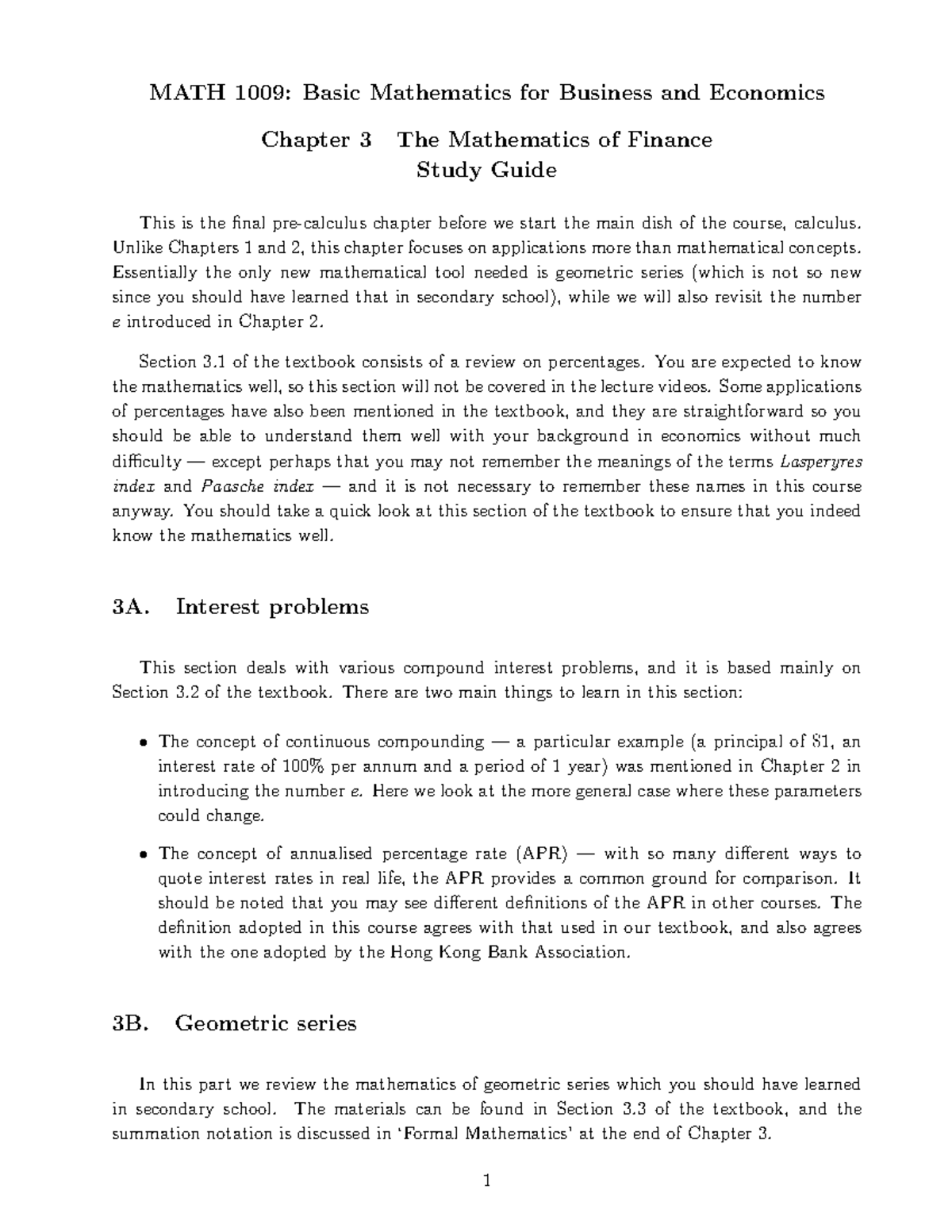 MATH 1009: Final Study Guide for Chapter 3 - The Mathematics of Finance ...