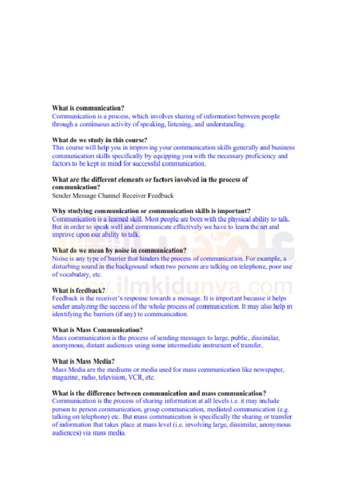 2013 MCM301 Communication Skills Final Exam Notes - Studocu