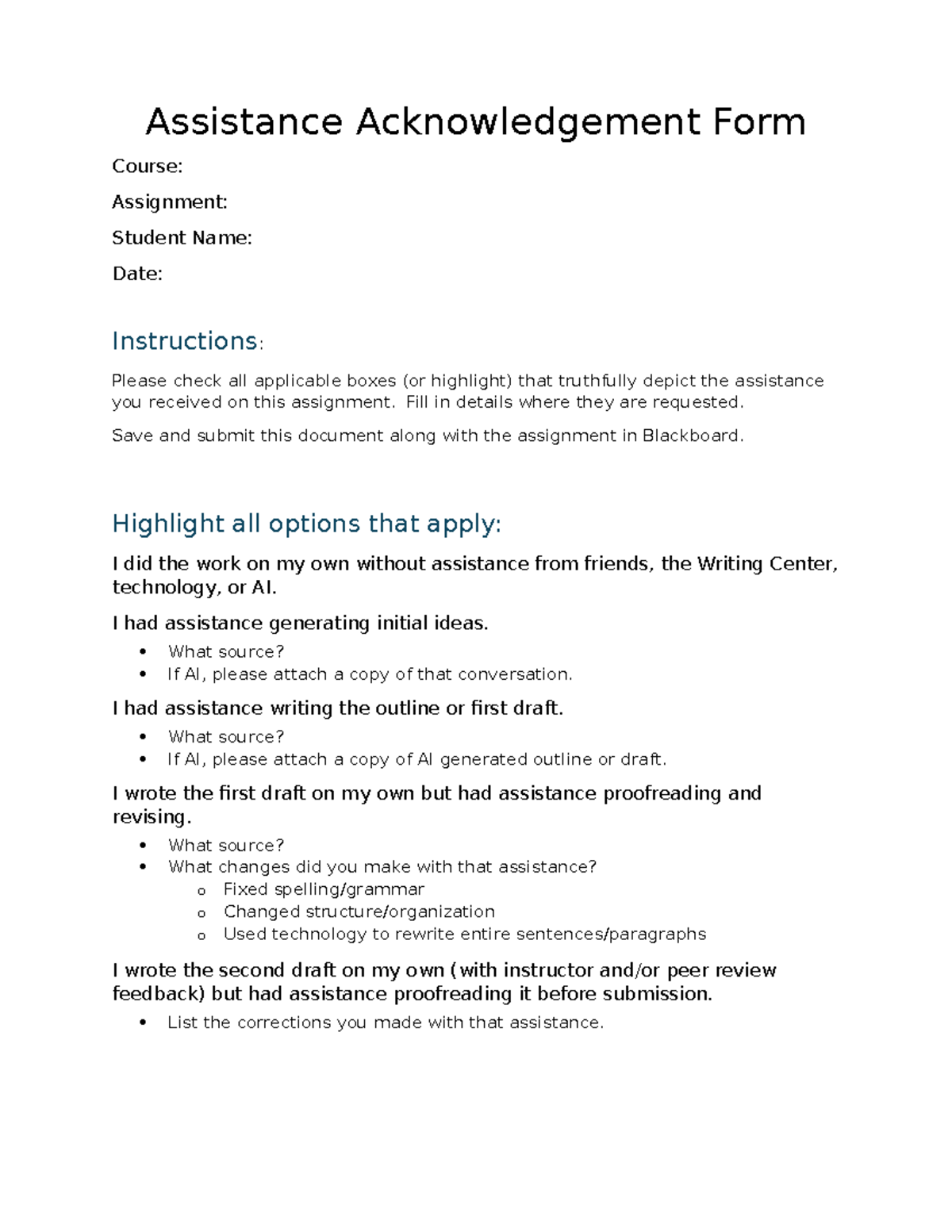 Comp Program Assistance Acknowledgment Form 2025 - Studocu