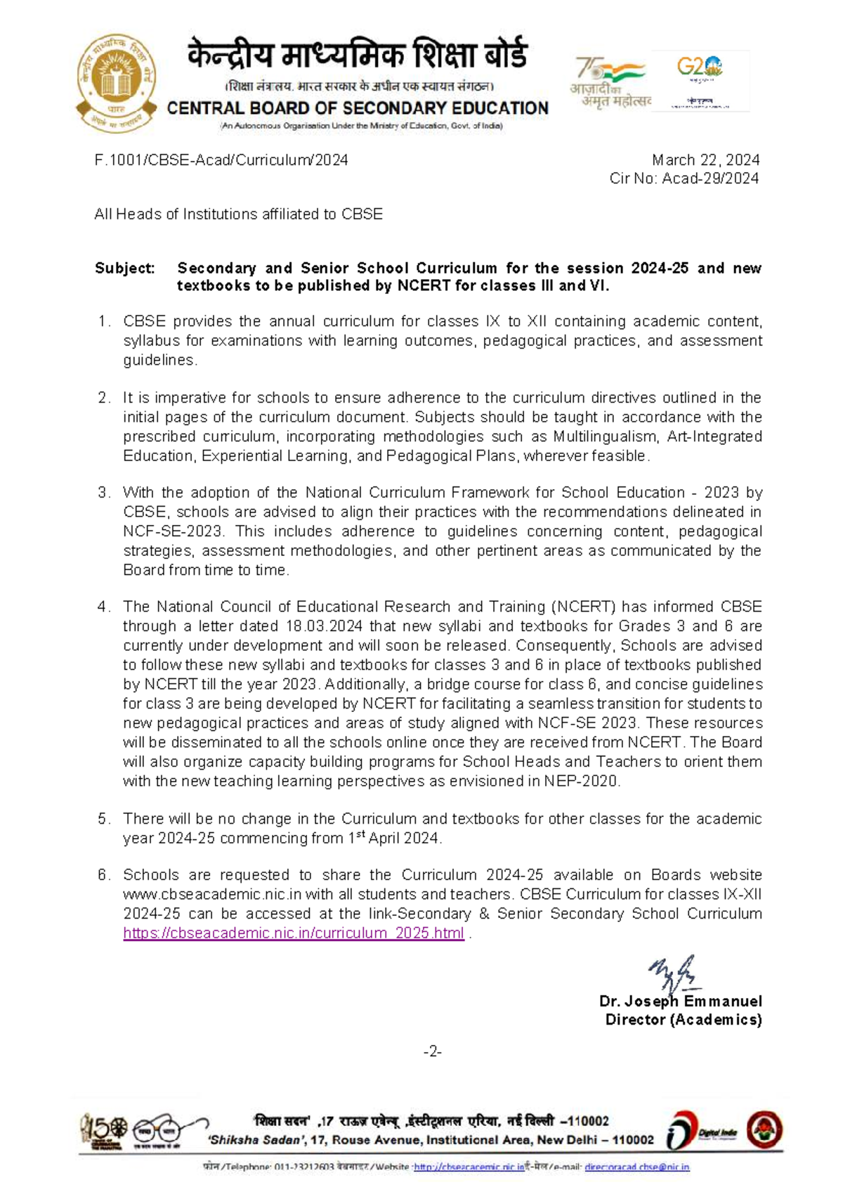 CBSE Circular 2024: Secondary & Senior School Curriculum Updates - Studocu