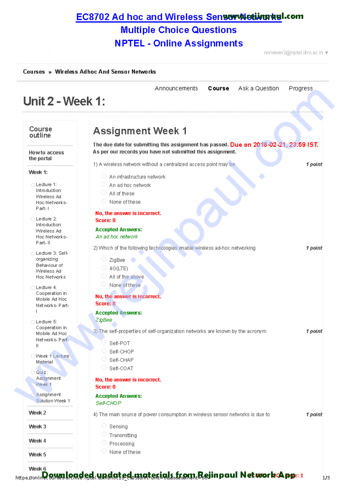 EC8702 Ad hoc and Wireless Sensor Networks MCQ - Courses » Wireless ...