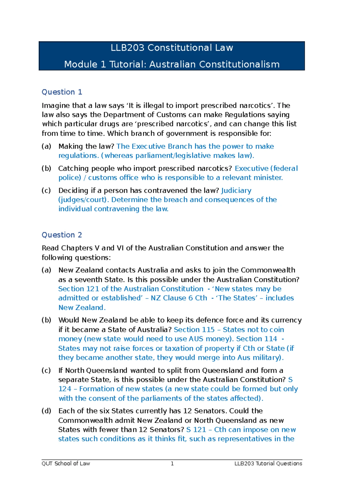 Module 3 Tutorial Questions - Economic Powers-1 - LLB203 Constitutional ...