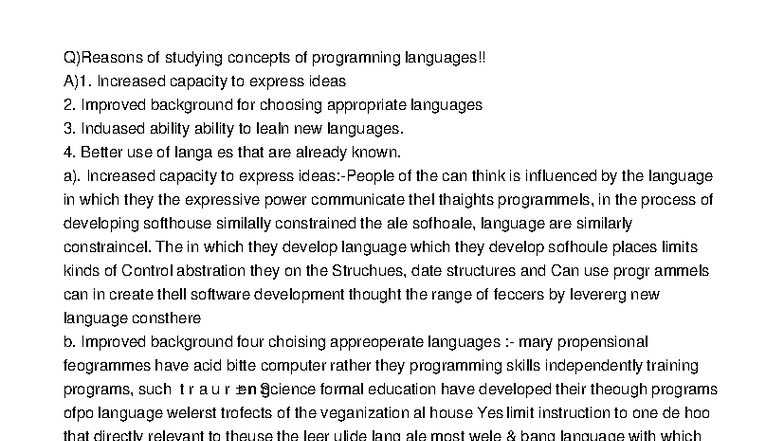 Reasons for Studying Programming Languages Concepts - CS101 - Studocu