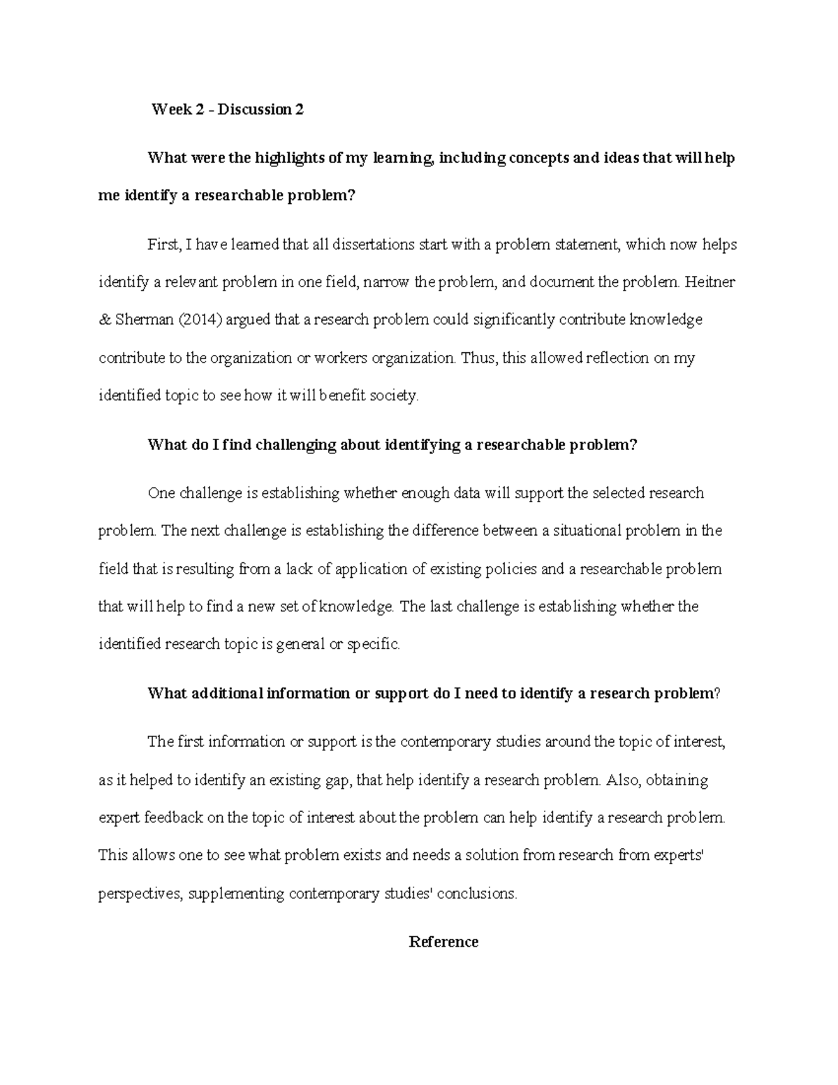 Week 2 Discussion 2: Highlights on Identifying Research Problems - Studocu