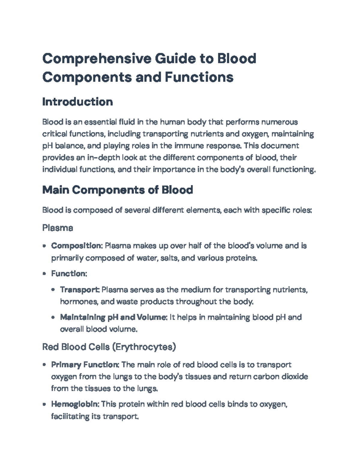 Comprehensive Overview of Blood Components and Their Functions ...