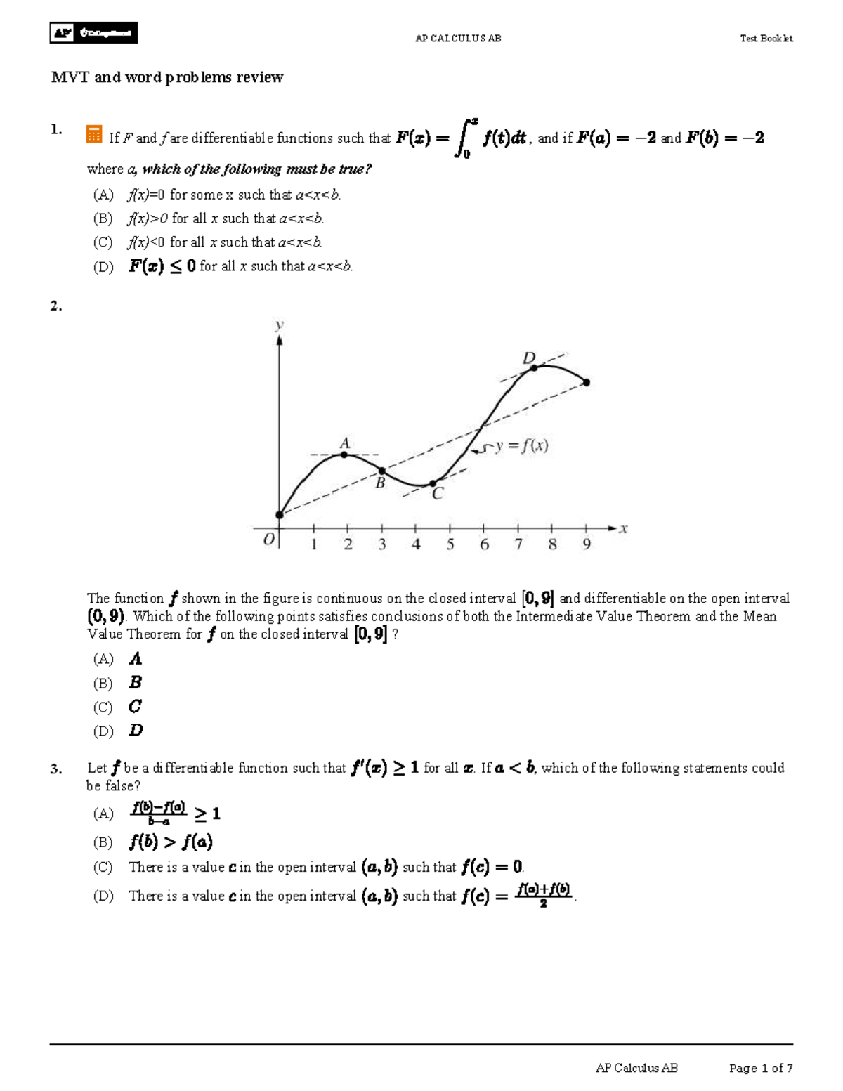 AP CALCULUS AB MVT and Word Problems Review Guide - Studocu