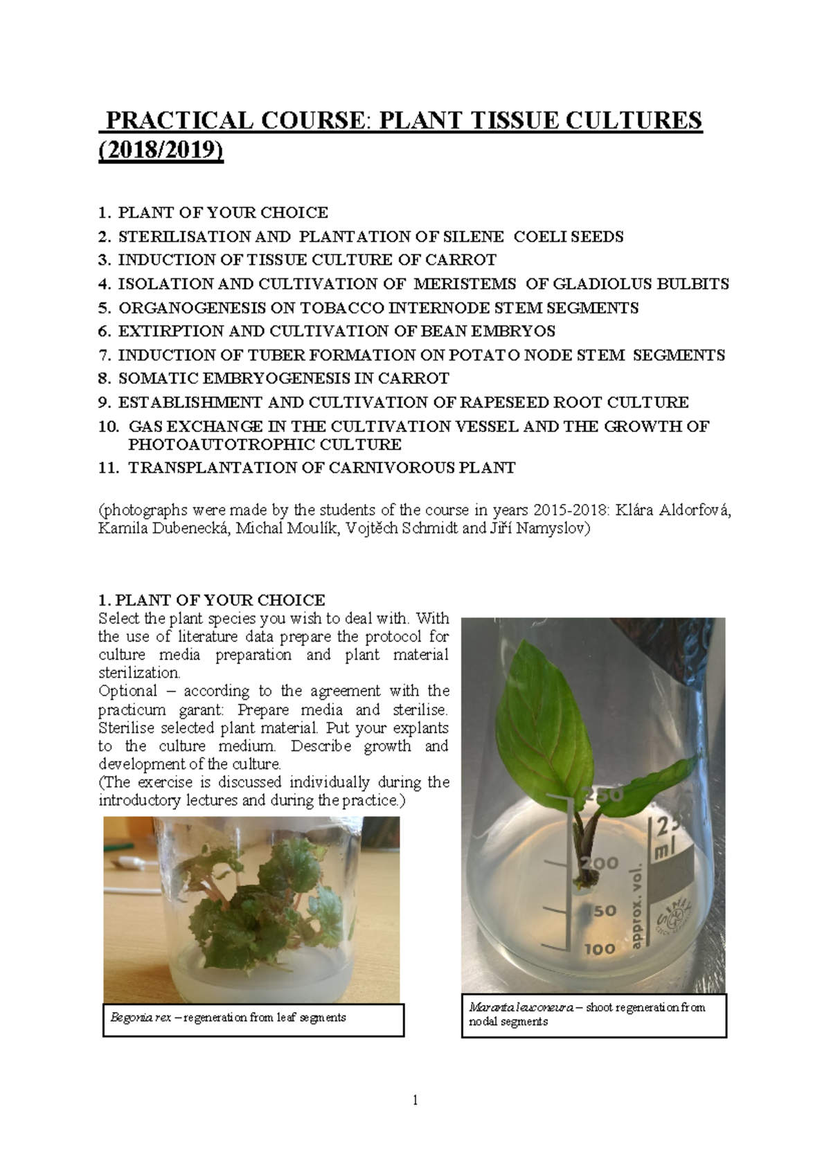 Praktika 2018/2019: Plant Tissue Cultures Techniques & Methods - Studocu