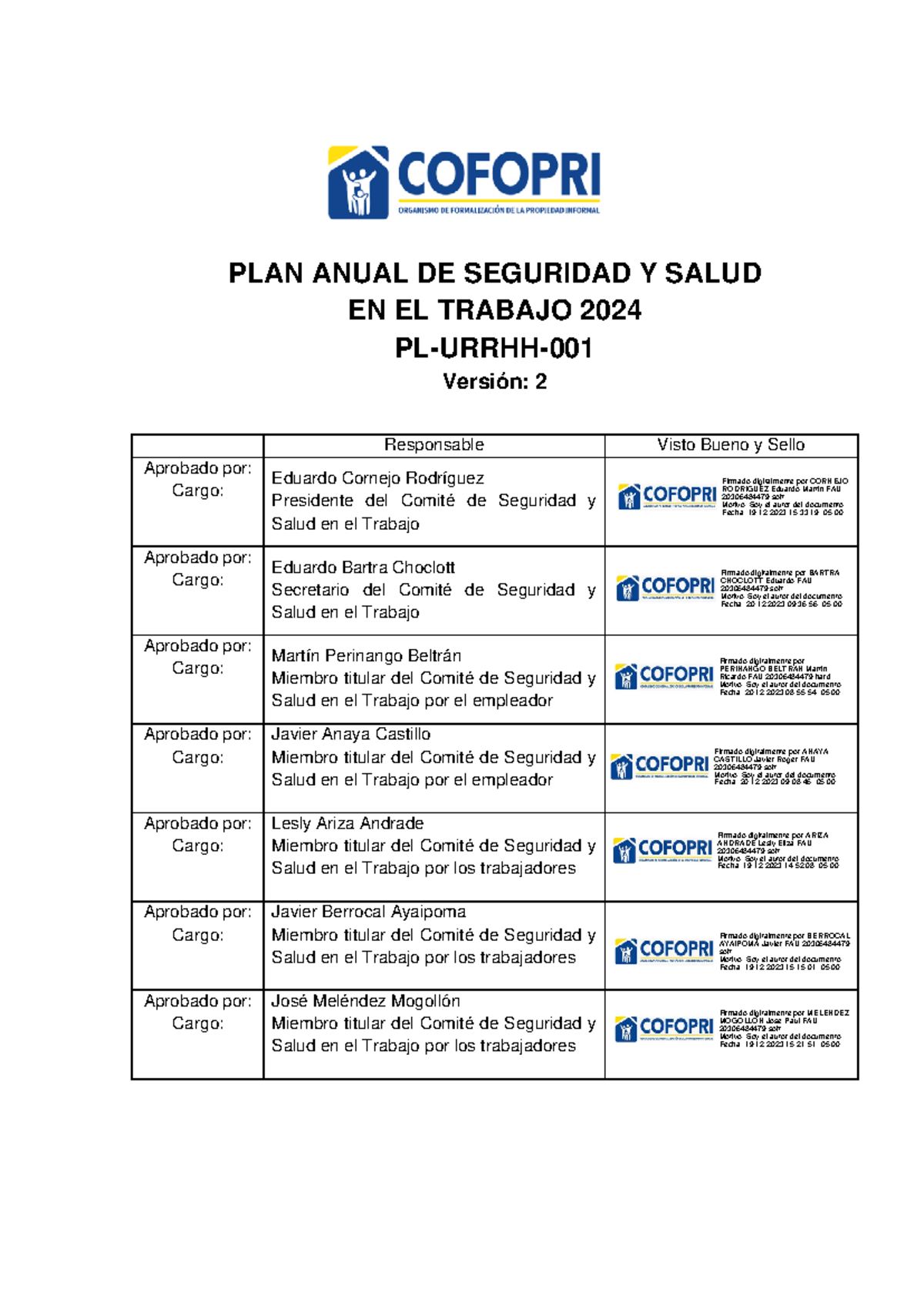Plan Anual de Seguridad y Salud en el Trabajo 2024 - PL-URRHH-001 - Studocu