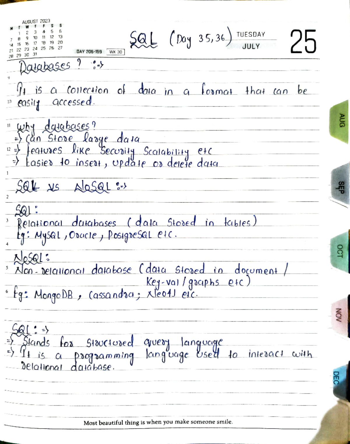 SQL Notes BY Jagannath - 1 3 4 M 7 10 14 1 AUGUST 2023 W 2 9 15 16 21 ...
