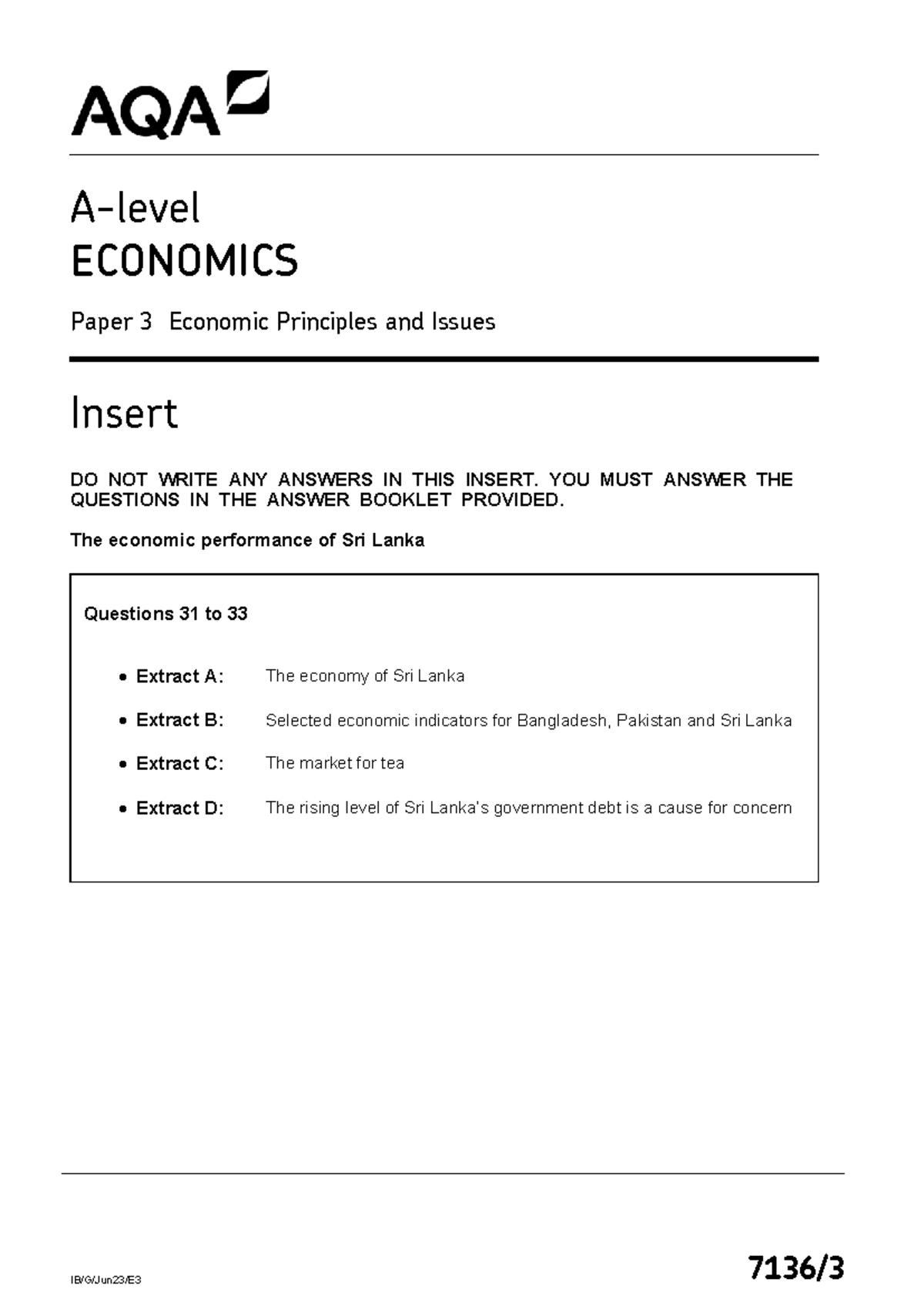 AQA A Level Economics Paper 3: Economic Principles & Sri Lanka's Issues ...