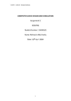 ECD3702 Assignment 2 Memo: Computer Aided Design & Simulations - Studocu