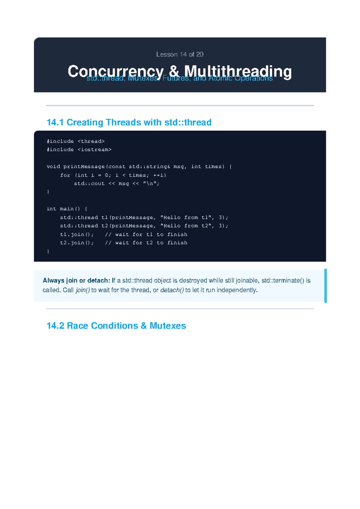 Lesson 14: Concurrency & Multithreading in C++ - std::thread, Mutexes ...