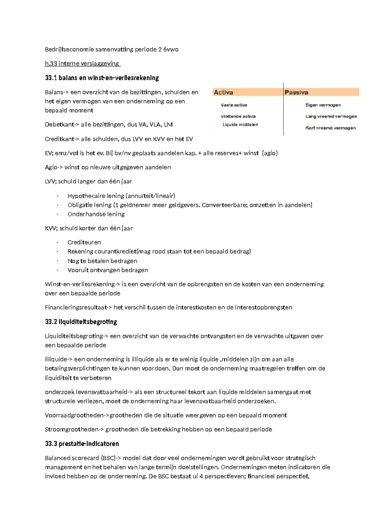 Bedrijfseconomie Samenvatting Periode 2 - 6VWO: Interne Verslaggeving ...