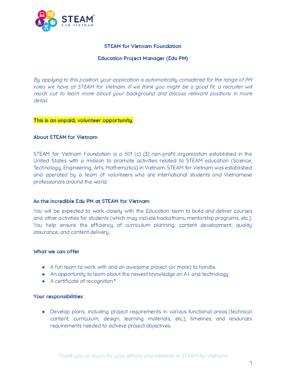 For-IR-USSH -S4V Edu-PM Intern - STEAM for Vietnam Foundation Education ...