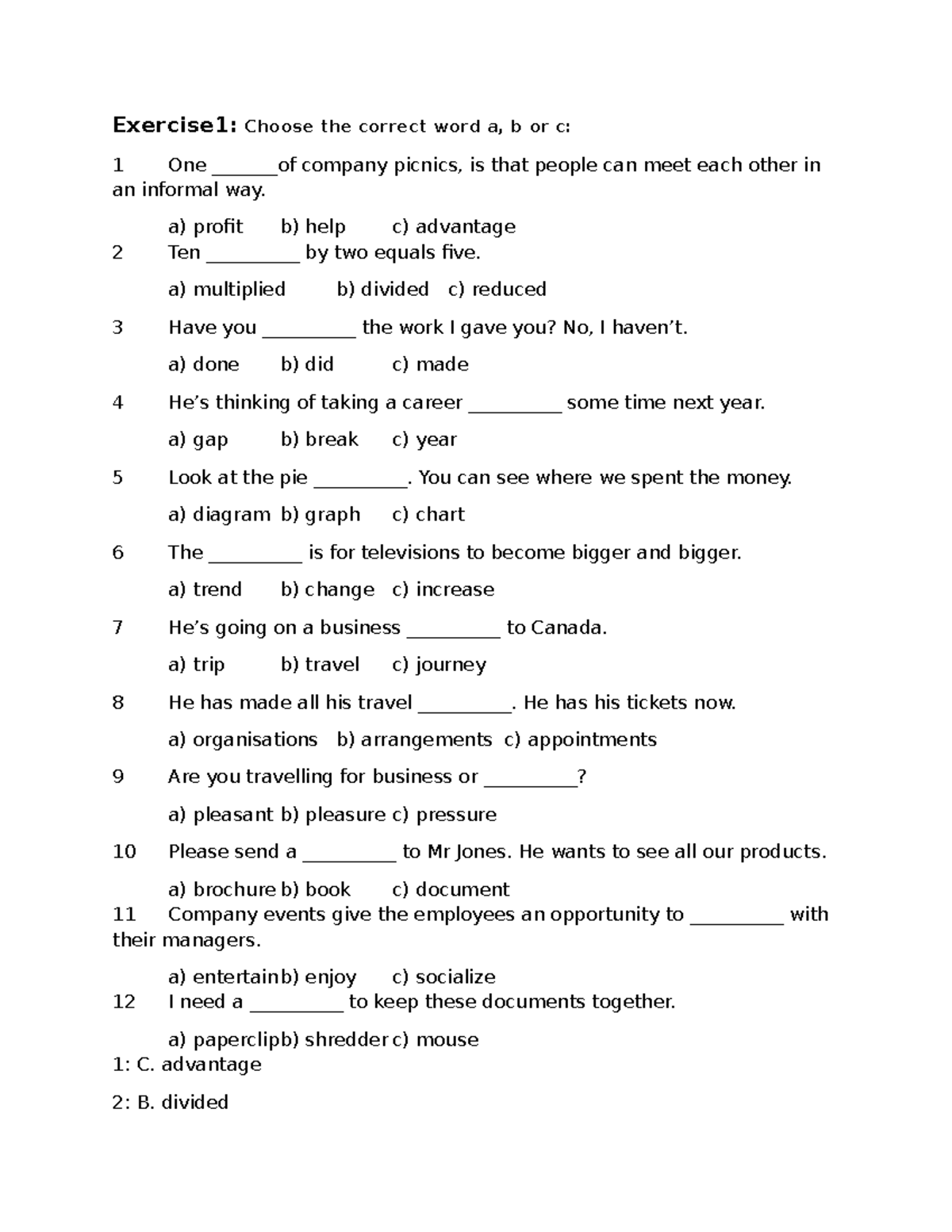 Exercise 1 & 2: Vocabulary and Translation Practice for TACB1 - Studocu