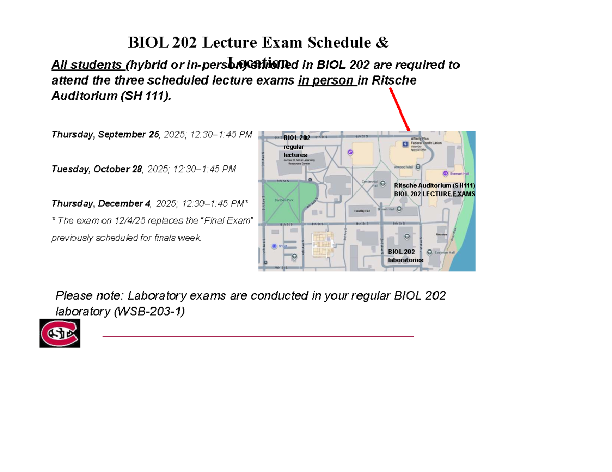 BIOL 202 Fall 2025 Lecture & Lab Exam Schedule - Studocu
