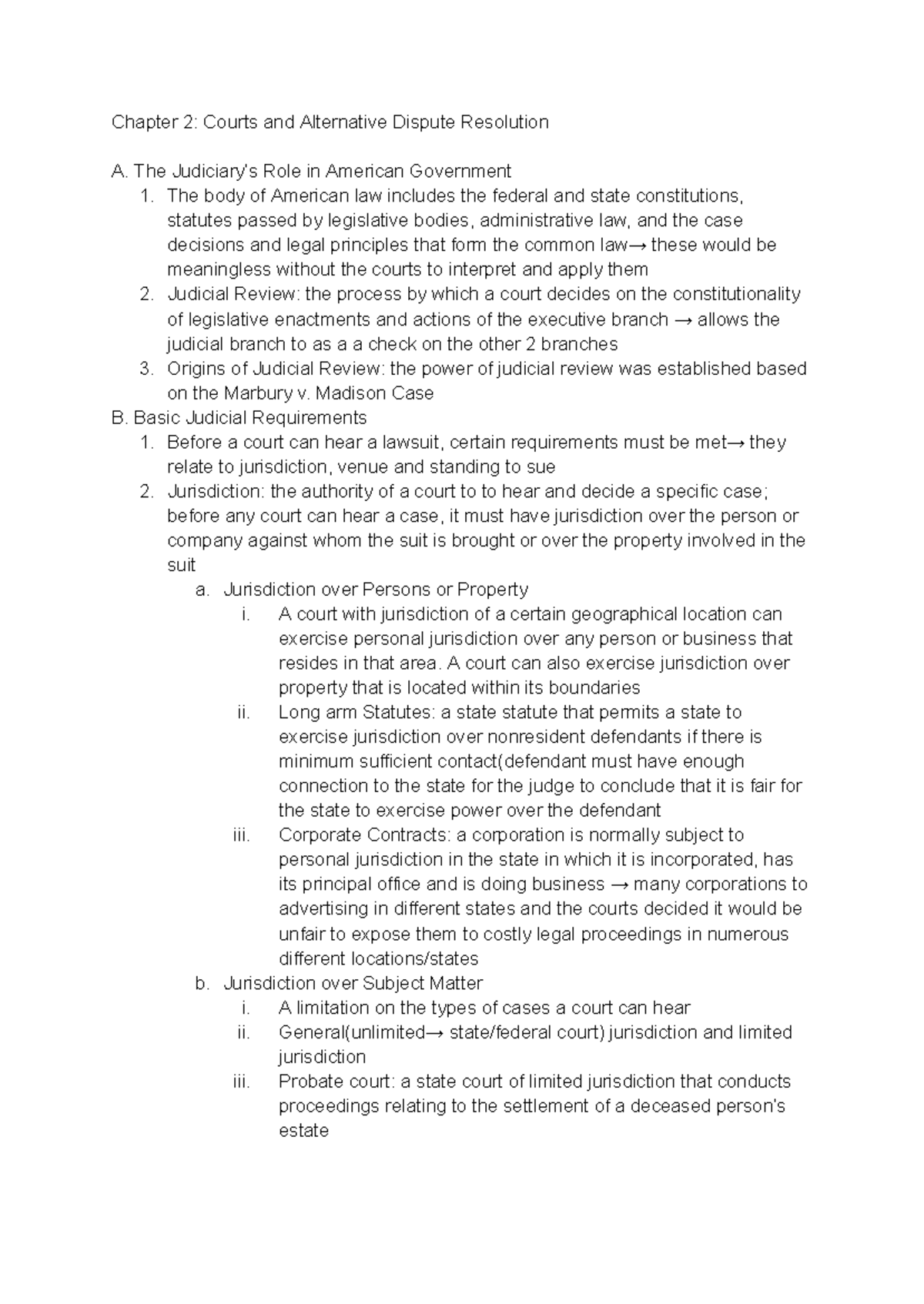 Business law chapter 2 - Chapter 2: Courts and Alternative Dispute ...