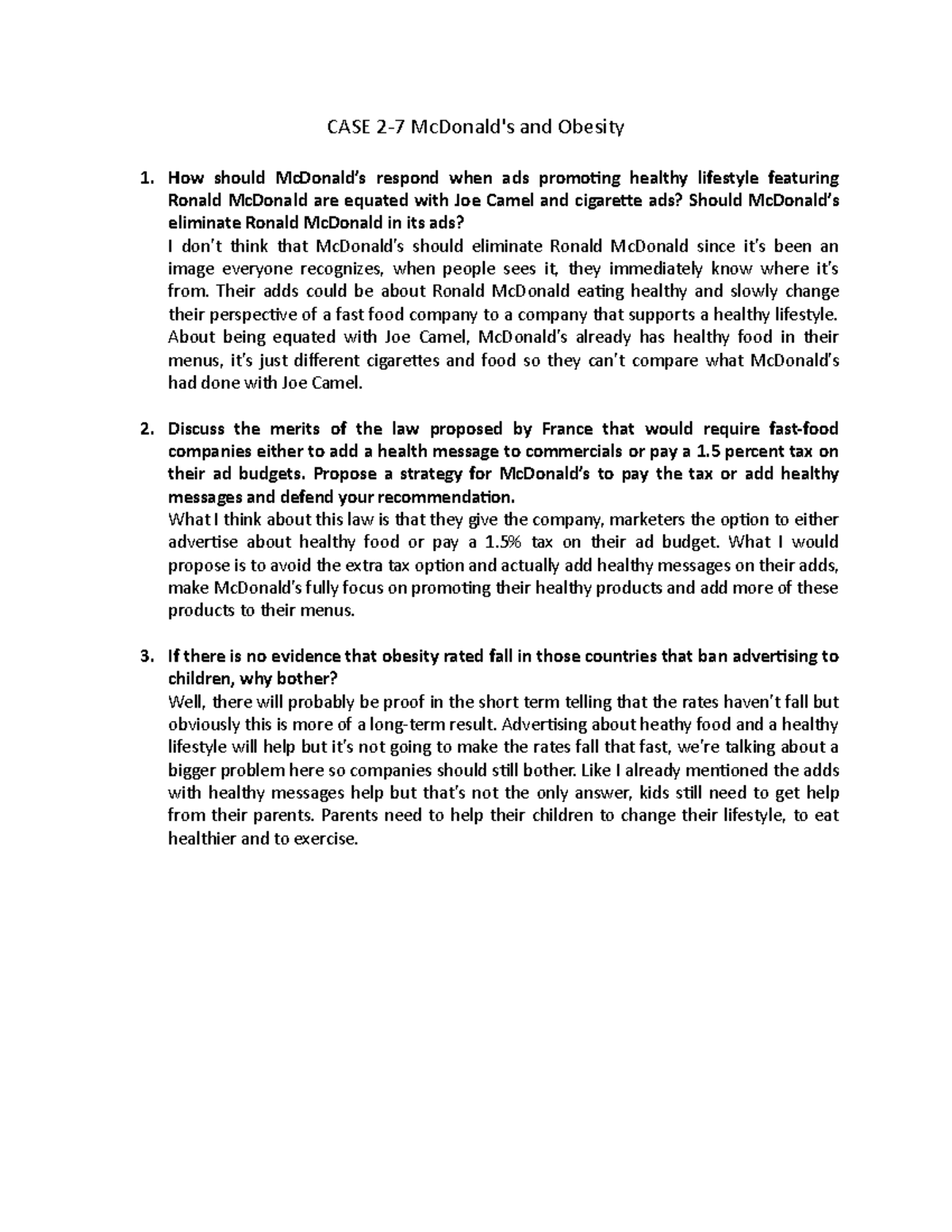 HW3 - Strategies for McDonald's in Addressing Obesity Concerns - Studocu