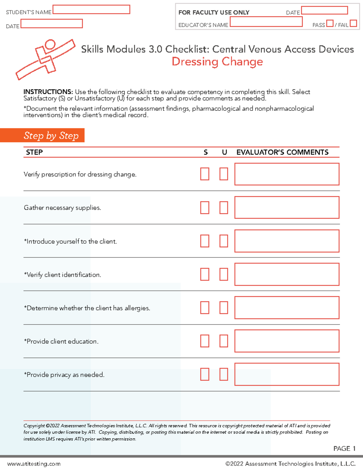 ATI Skills Module 3.0: Central Venous Access Devices Dressing Change  Checklist - Studocu