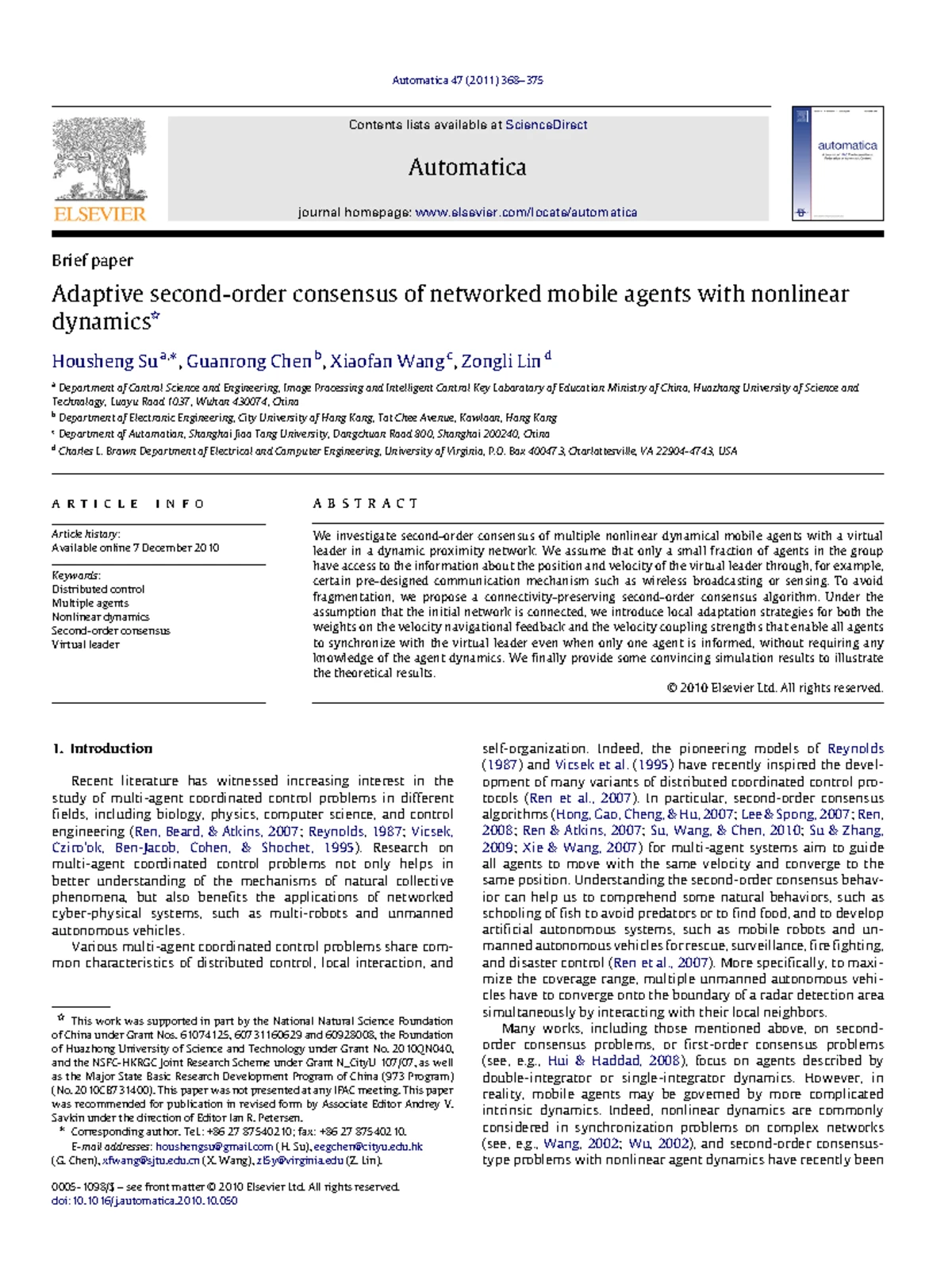 Consensus of Multi-Agent Systems with General Linear & Nonlinear ...