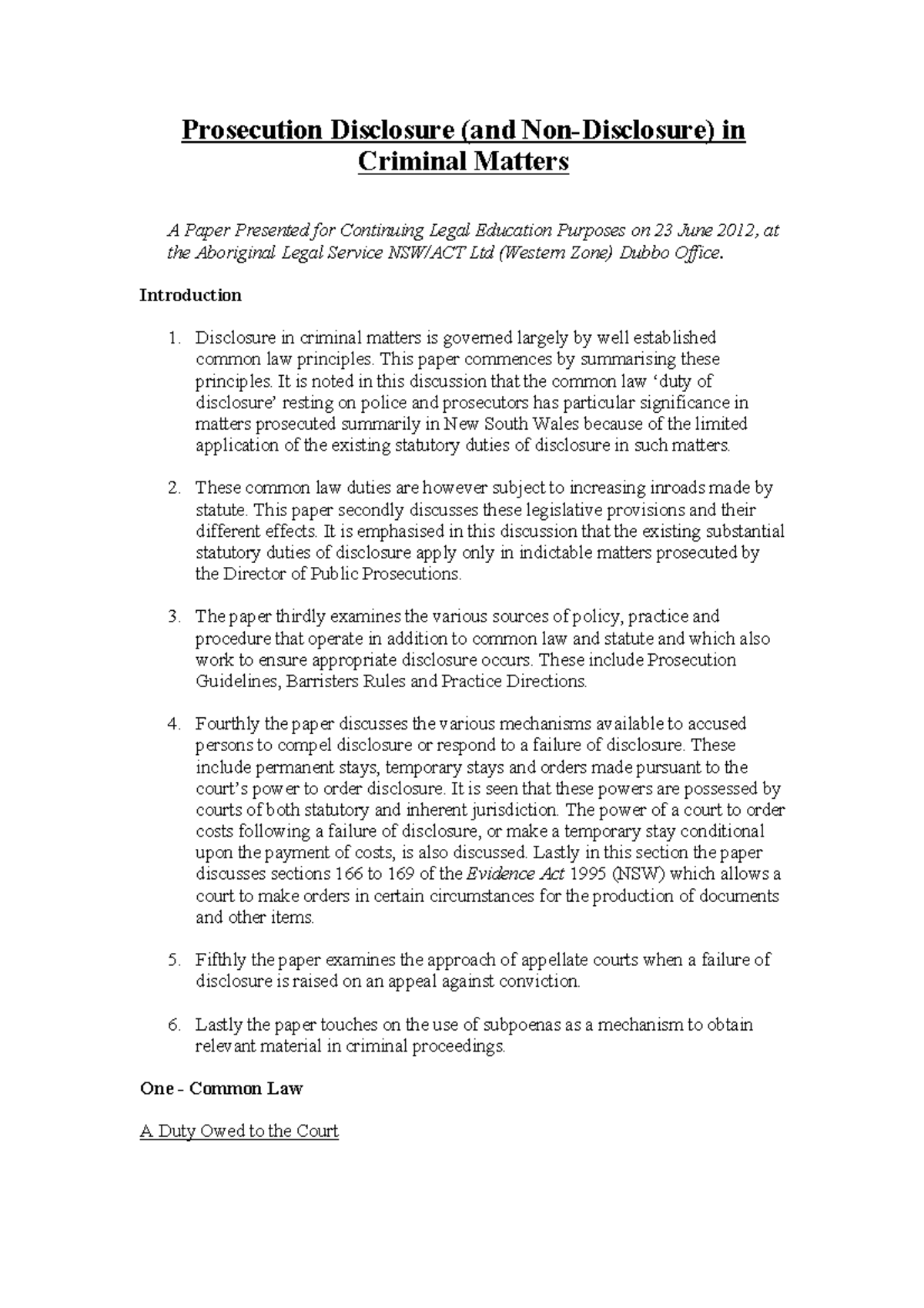 Prosecution Disclosure and Non-Disclosure in Criminal Matters - CLE ...