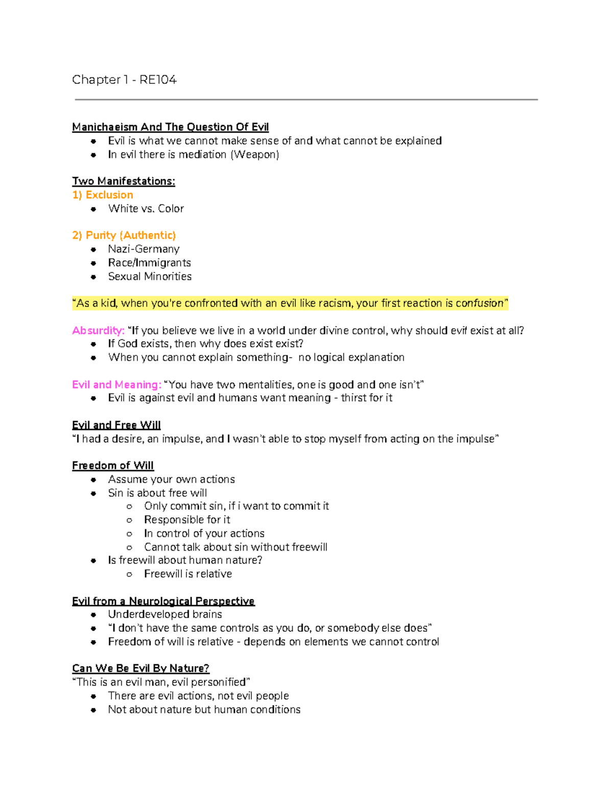 RE104 - Lecture Notes on Manichaeism & the Nature of Evil (Ch 1 & 2 ...