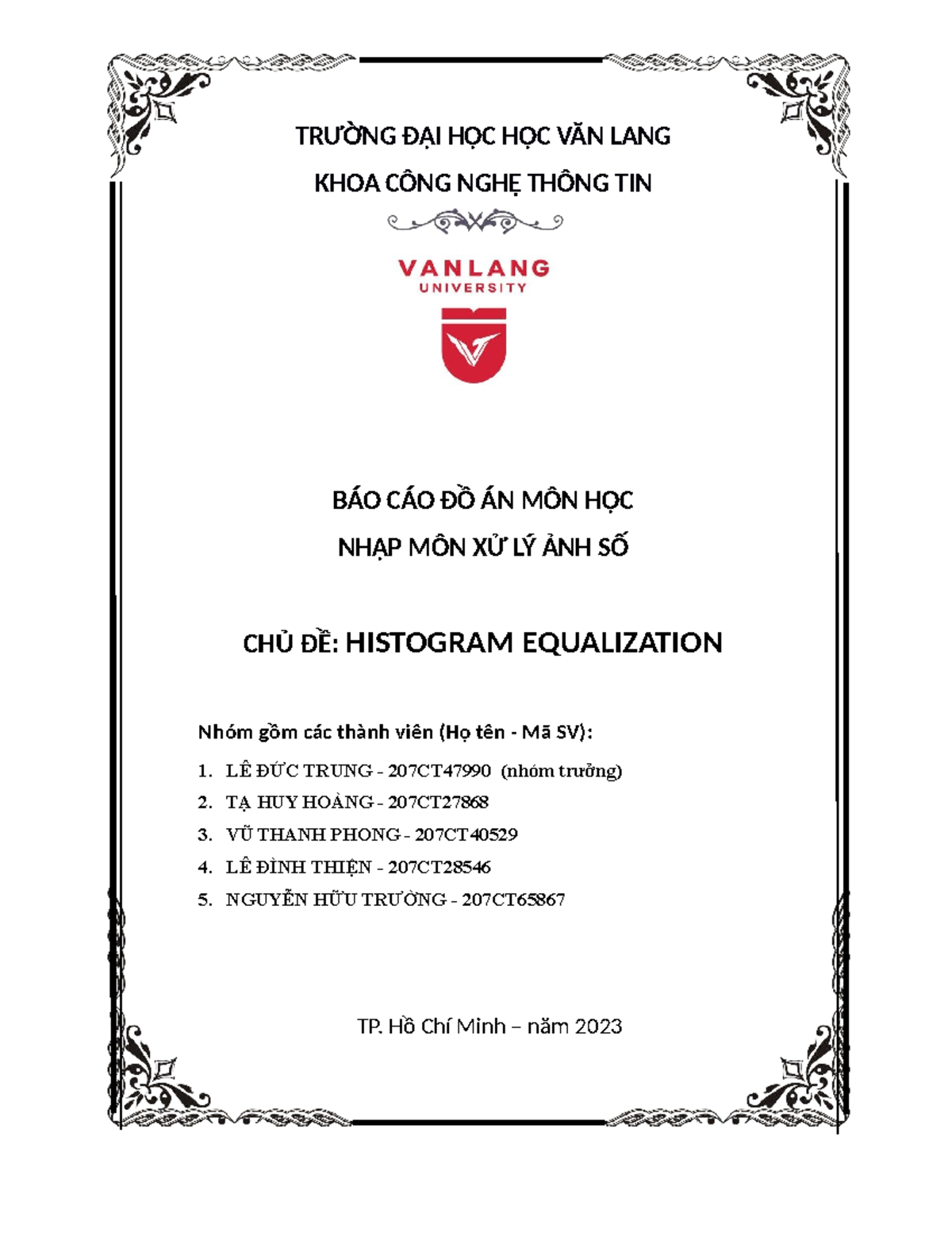 Đồ án Môn Nhập Môn Xử Lý Ảnh Số: Histogram Equalization - Studocu