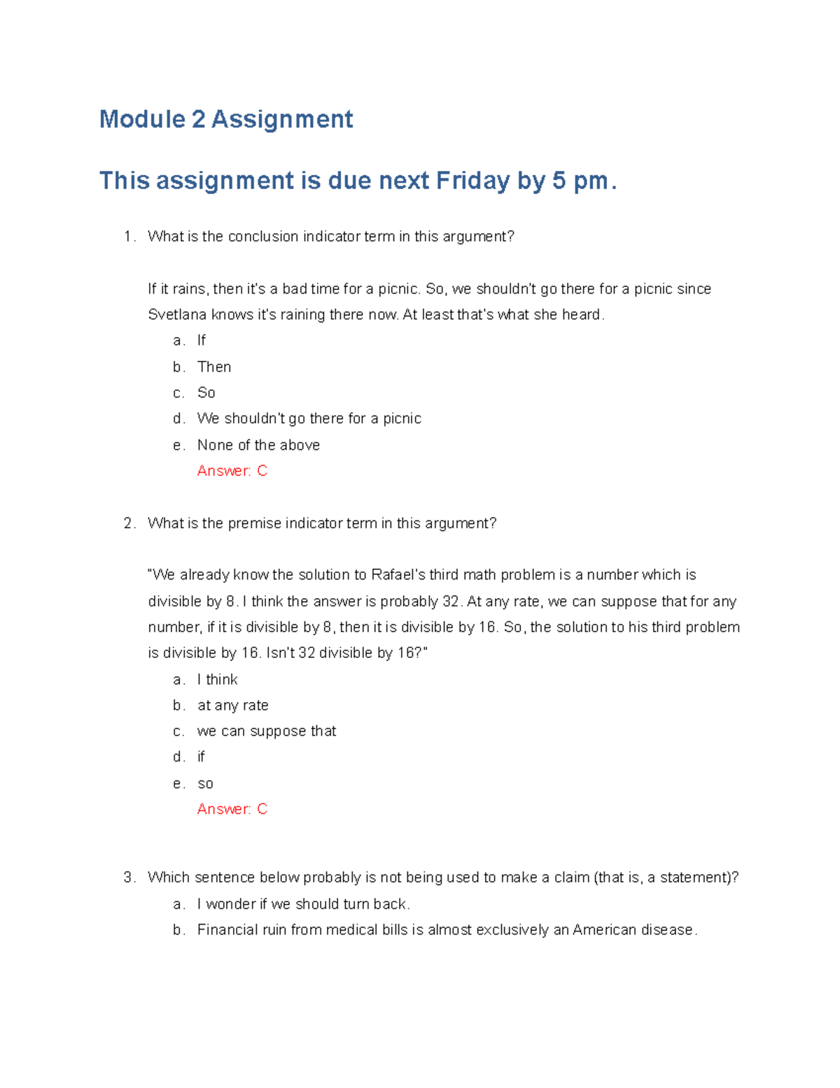 Module 2 Assignment: Critical Thinking Exercises and Answers - Studocu