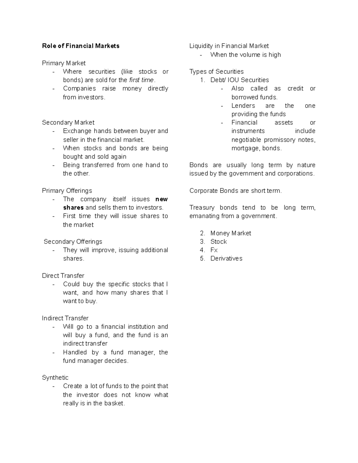Fin Mar - Notes on Primary and Secondary Markets - Studocu