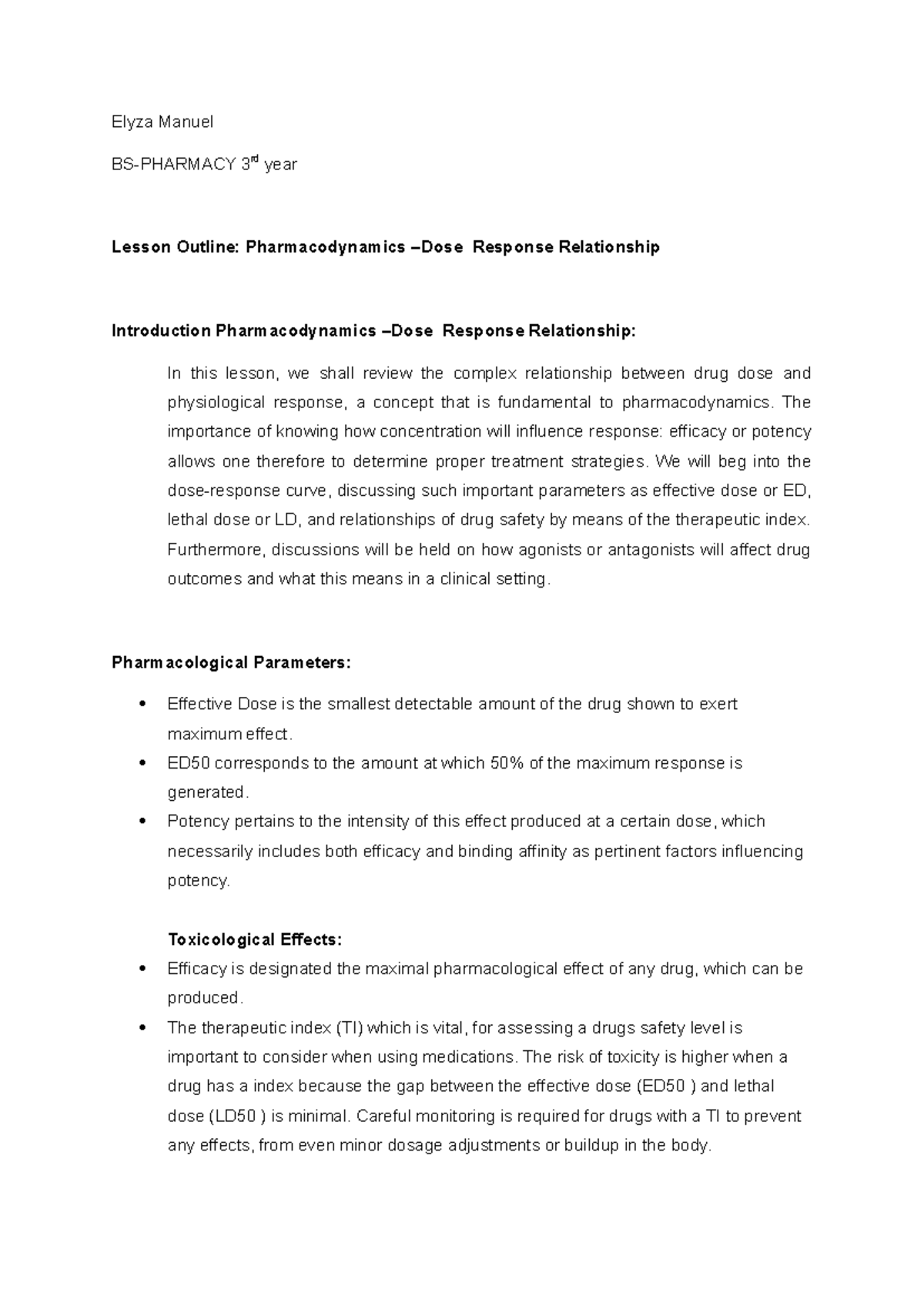 Midterm Activity N0.1 - DRUG-DOSE Response - Elyza Manuel BS-PHARMACY ...